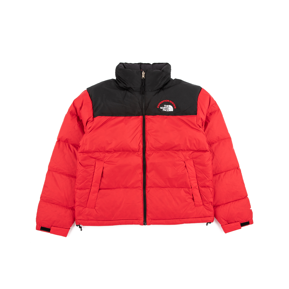 North face nuptse red and black best sale