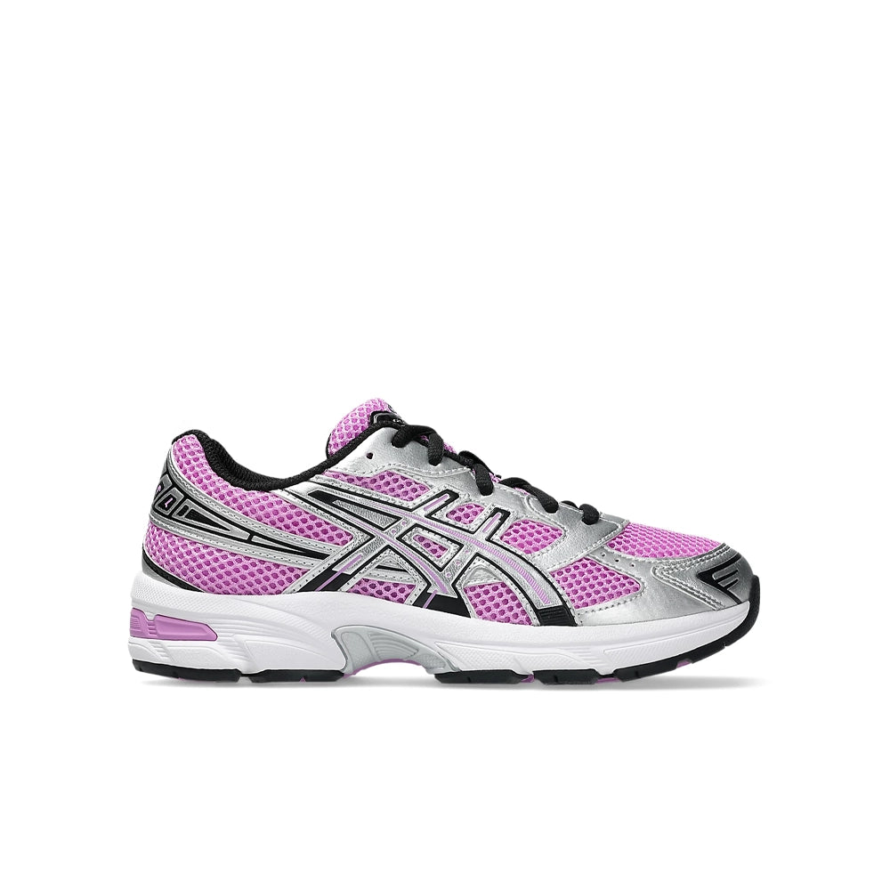 ASICS Gel-1130 GS kids sneaker in lavender pink mesh with silver overlays, side view on a white background.