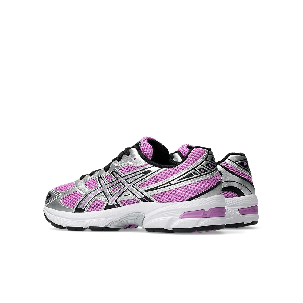 Pair of ASICS Gel-1130 GS kids sneakers viewed from the side and back, showing pink heel accents.