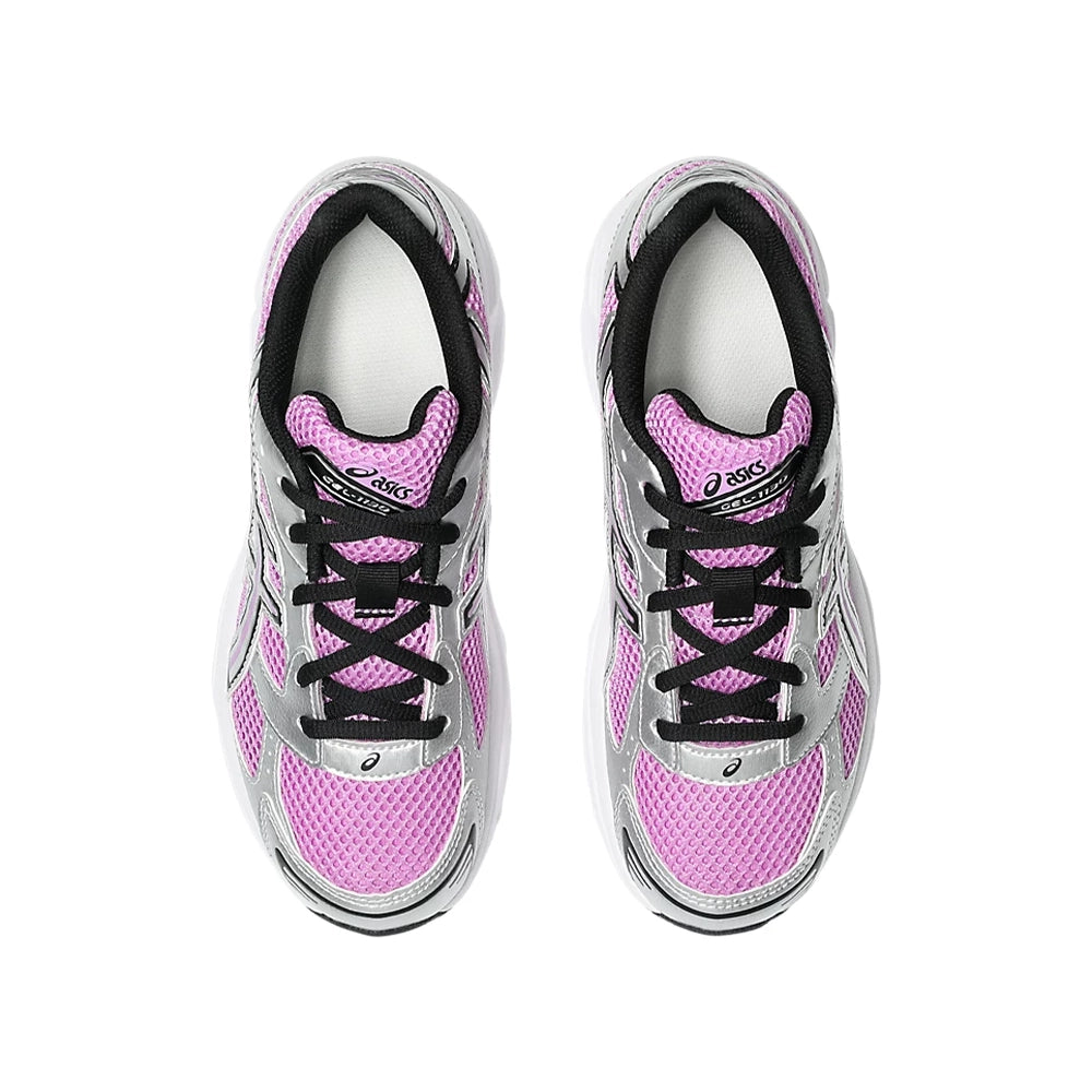 Top view of ASICS Gel-1130 GS kids sneakers showing the pink mesh toe box and black laces.