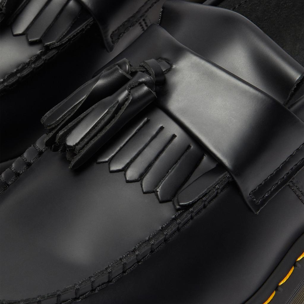 Adrian Yellow Stitch Leather Tassel Loafers 'Black'