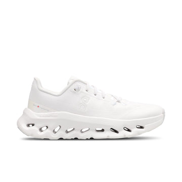 Women's On Cloudtilt White Frost sneaker, side profile with tonal On logo and CloudTec Phase midsole.
