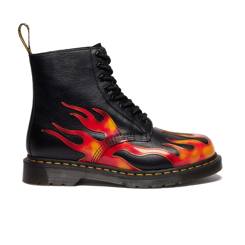 1460 Pascal Flame Arcadia Rub Off Leather Boots 'Black Vibrant Red DMS Yellow'