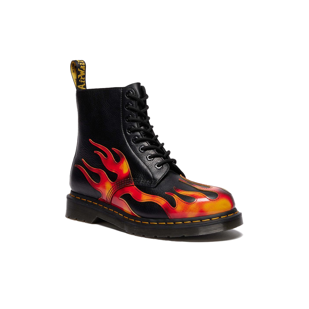 1460 Pascal Flame Arcadia Rub Off Leather Boots 'Black Vibrant Red DMS Yellow'