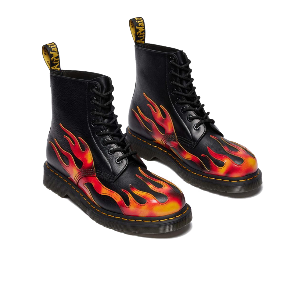 1460 Pascal Flame Arcadia Rub Off Leather Boots 'Black Vibrant Red DMS Yellow'