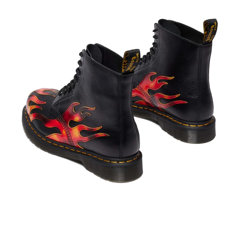 1460 Pascal Flame Arcadia Rub Off Leather Boots 'Black Vibrant Red DMS Yellow'