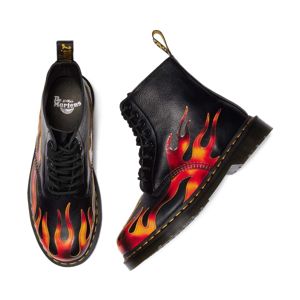 1460 Pascal Flame Arcadia Rub Off Leather Boots 'Black Vibrant Red DMS Yellow'