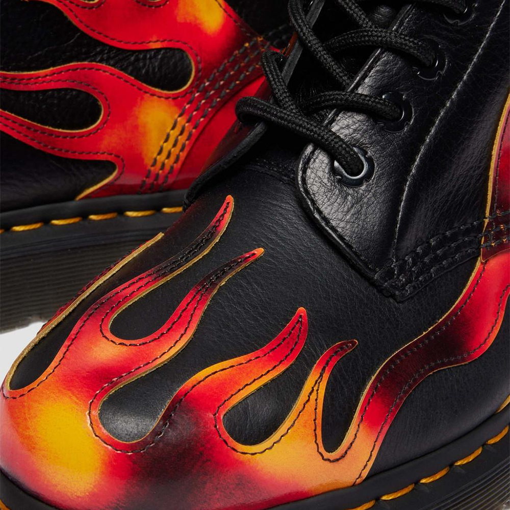 1460 Pascal Flame Arcadia Rub Off Leather Boots 'Black Vibrant Red DMS Yellow'