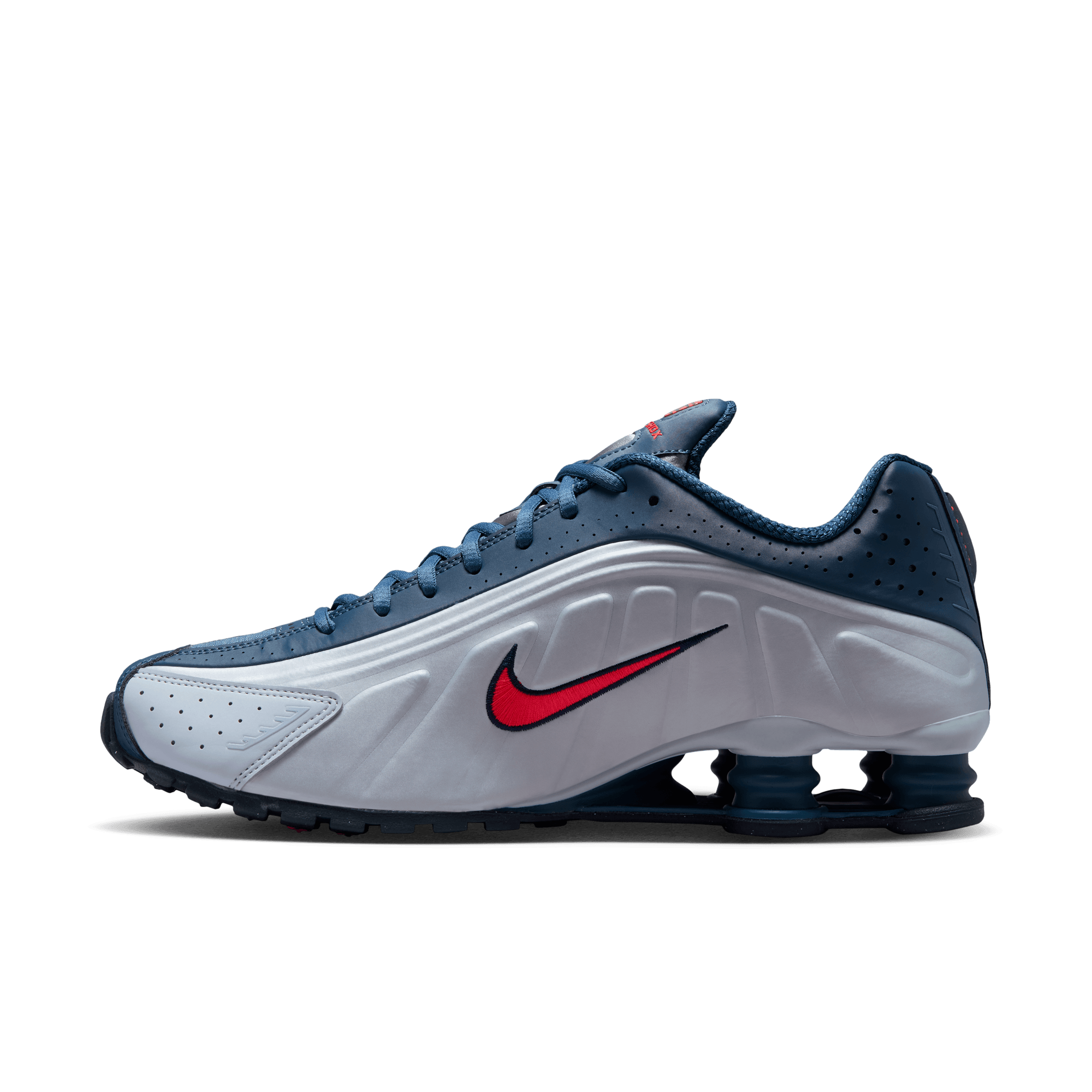 Shox R4 'Football Grey Blue Eclipse Bright Crimson'