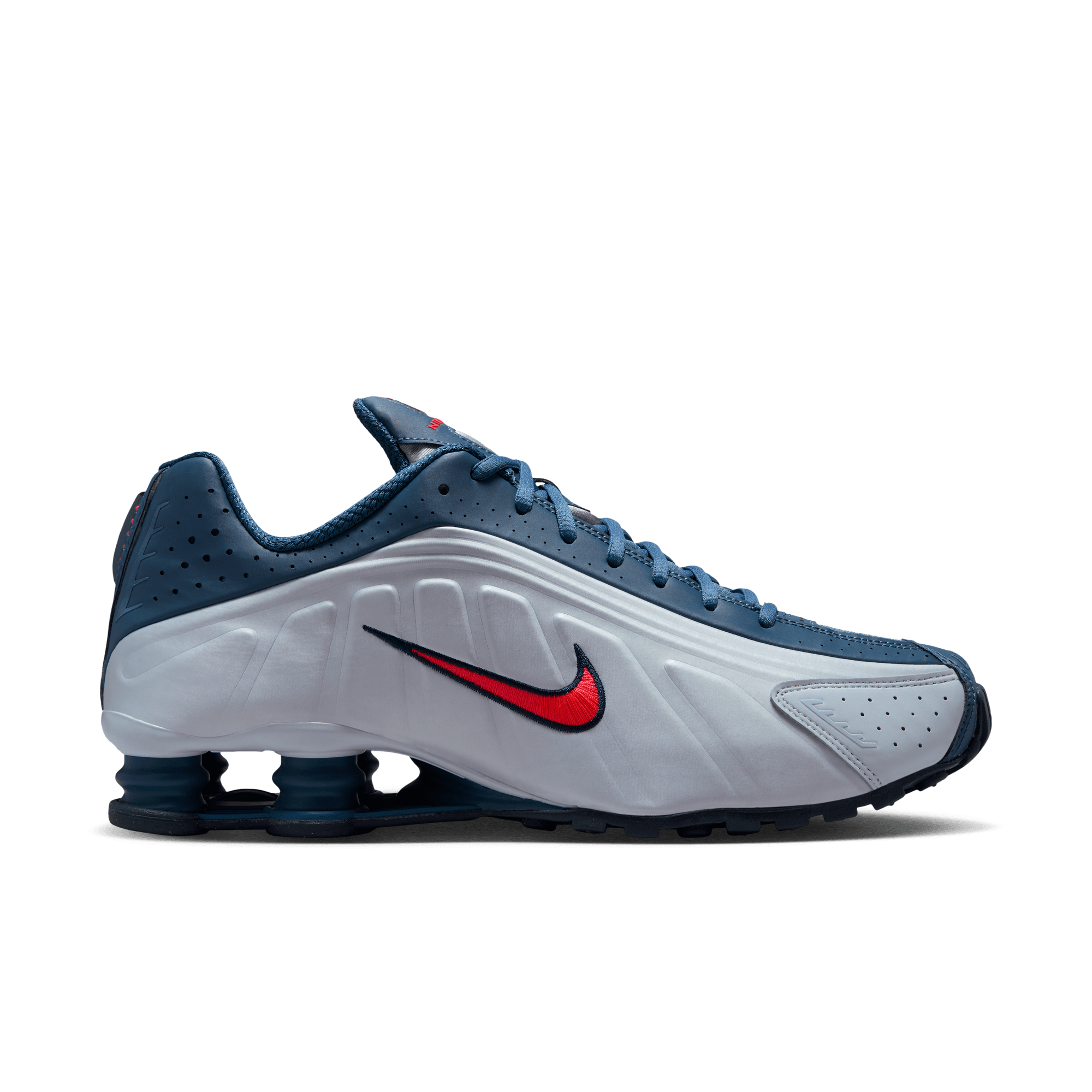Shox R4 'Football Grey Blue Eclipse Bright Crimson'