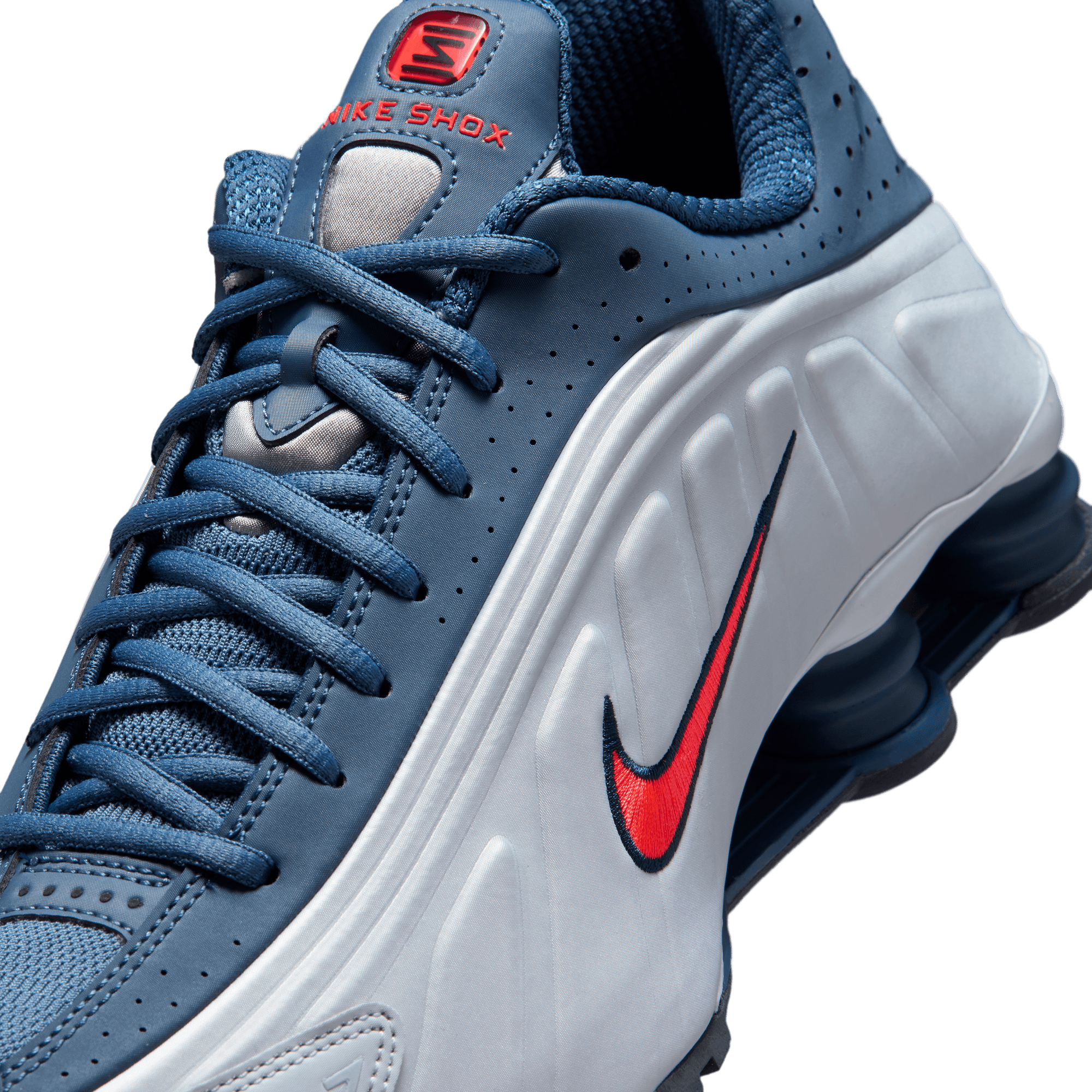 Shox R4 'Football Grey Blue Eclipse Bright Crimson'