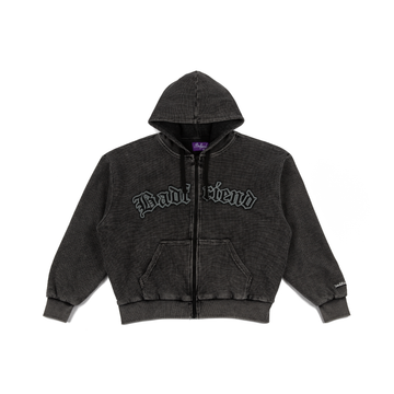 Waffle Knit Full Zip Sweater 'Off Black'