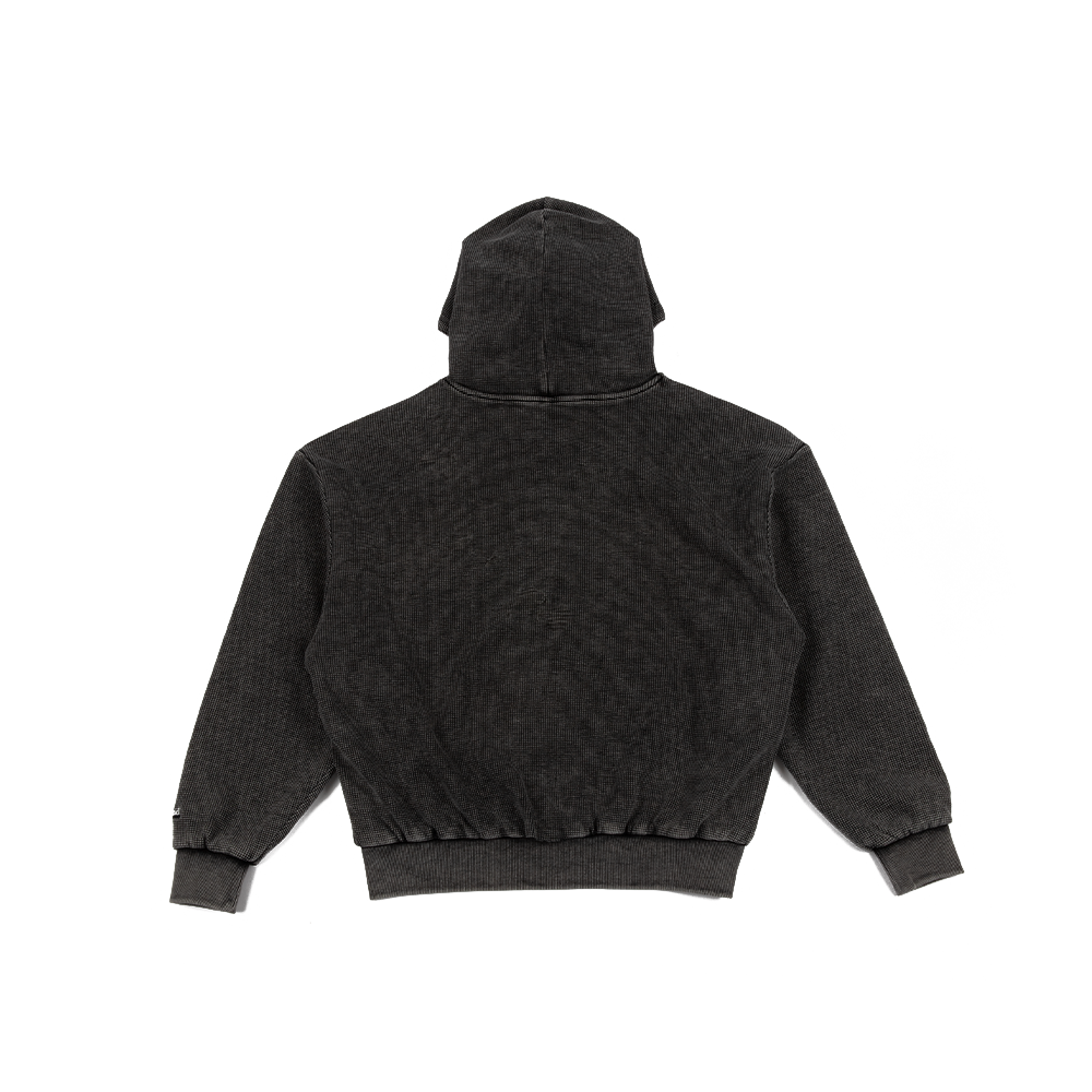 Waffle Knit Full Zip Sweater 'Off Black'