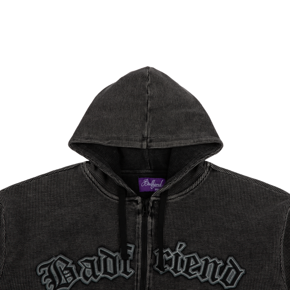 Waffle Knit Full Zip Sweater 'Off Black'