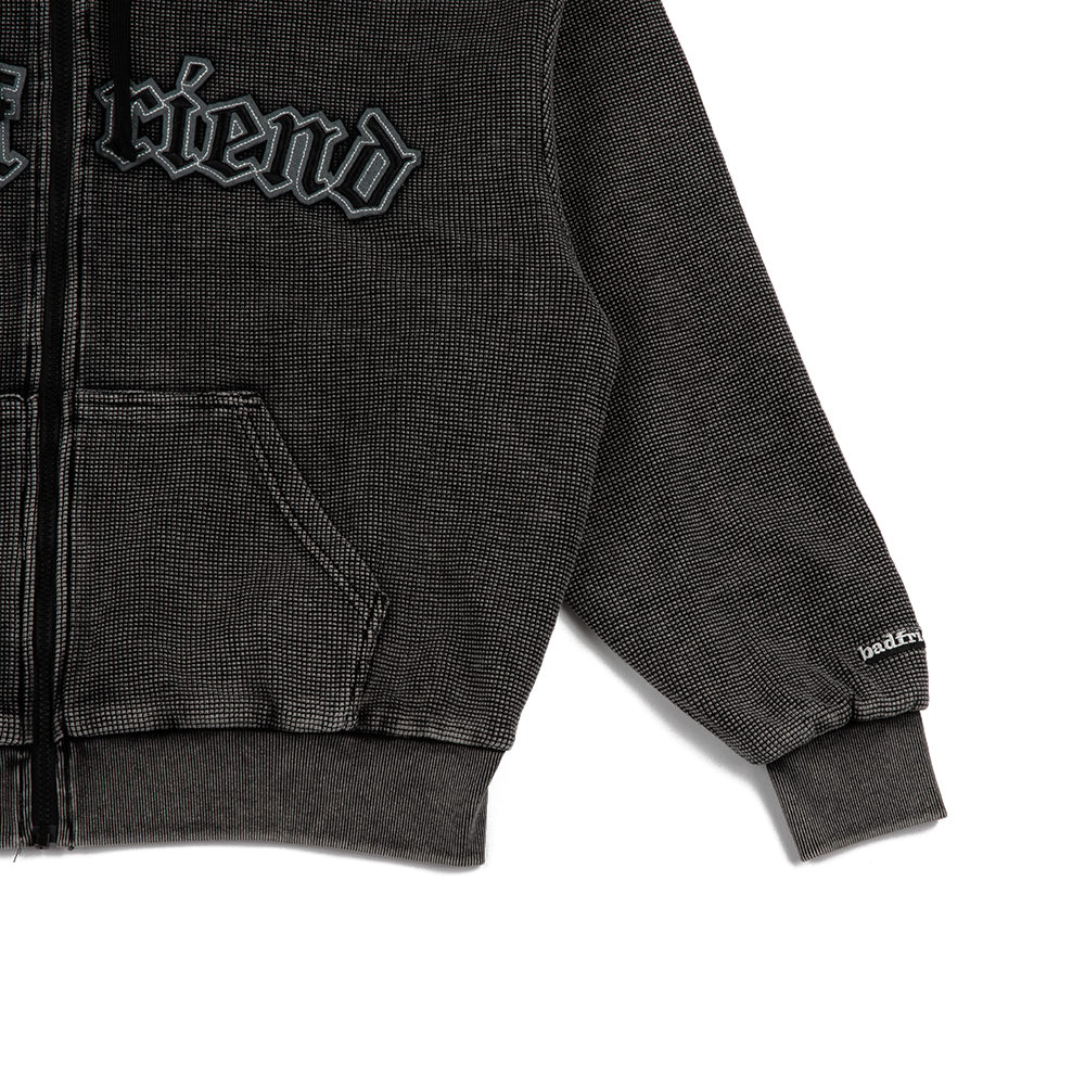 Waffle Knit Full Zip Sweater 'Off Black'