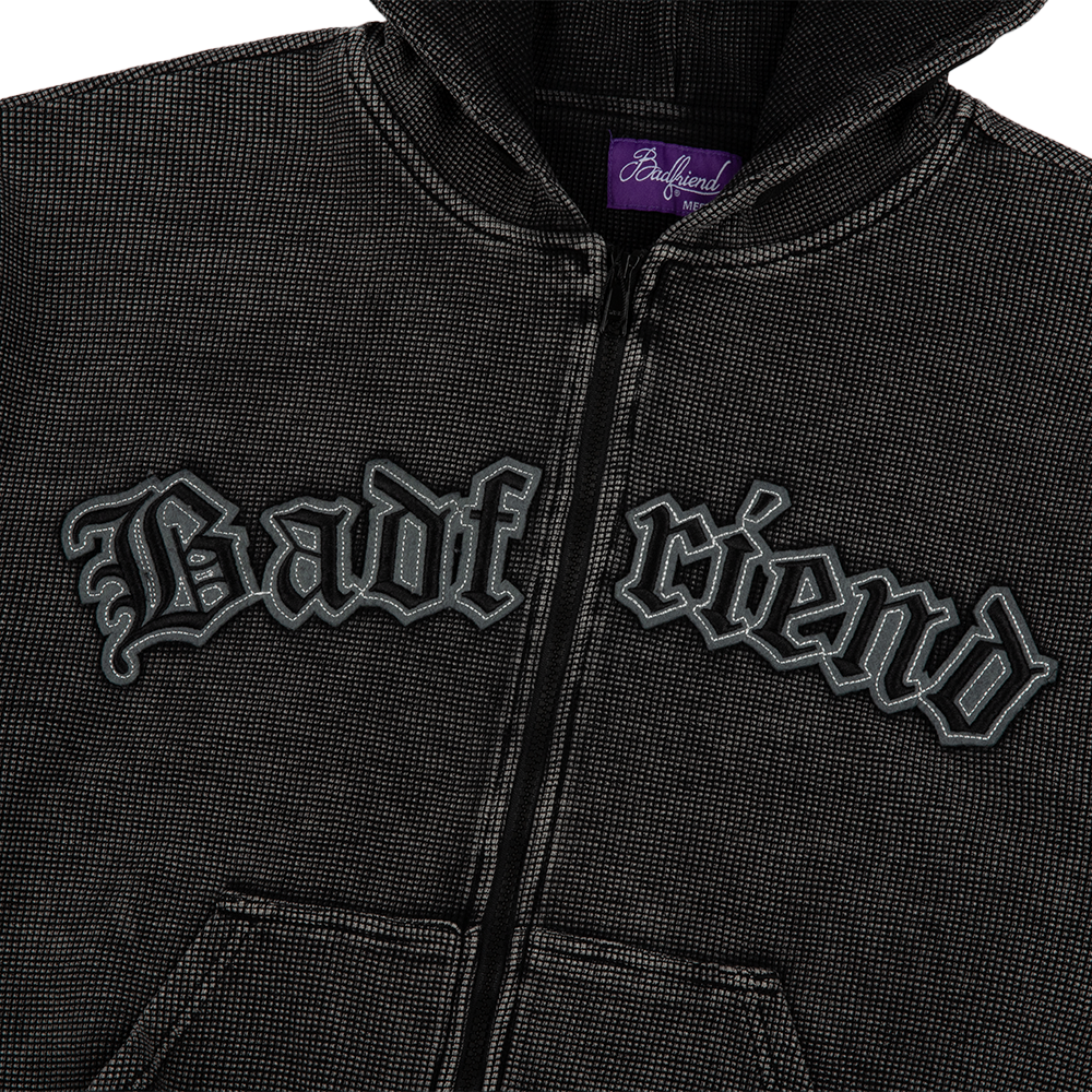 Waffle Knit Full Zip Sweater 'Off Black'