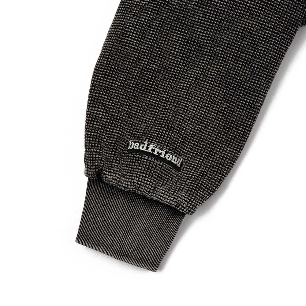 Waffle Knit Full Zip Sweater 'Off Black'