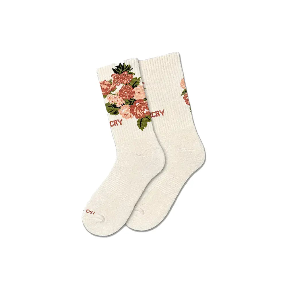 Floral Crew Socks 'Soft Cream'