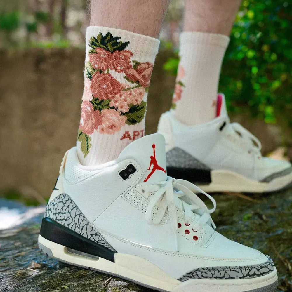 Floral Crew Socks 'Soft Cream'