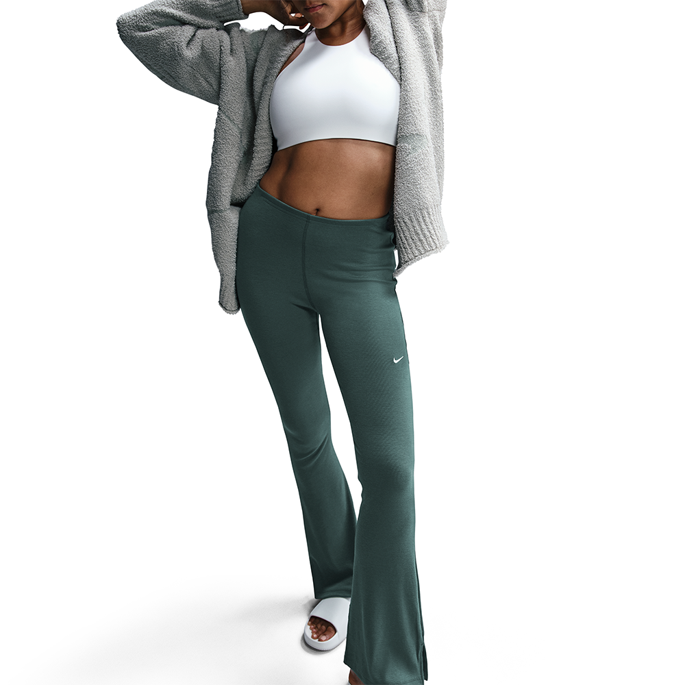 W NSW Chill Knit Tight Mini-Rib Flared Leggings 'Vintage Green/Sail'