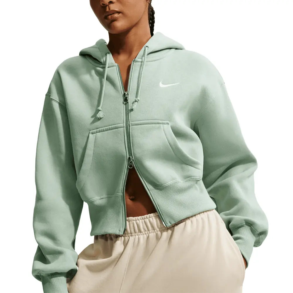 W NSW Phoenix Fleece Loose FZ Cropped Hoodie 'Steam Sail'