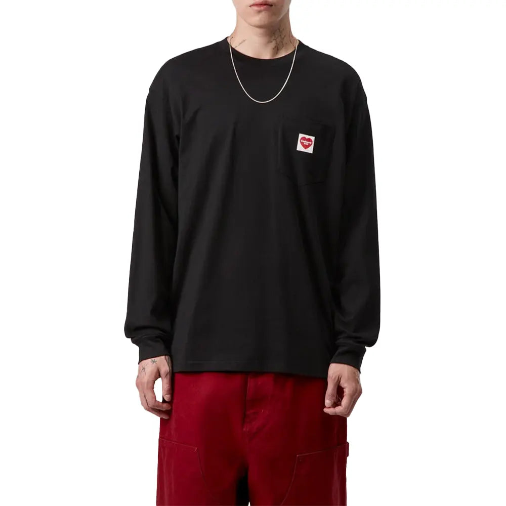 Long Sleeve Pocket Heart T-Shirt 'Black Red'