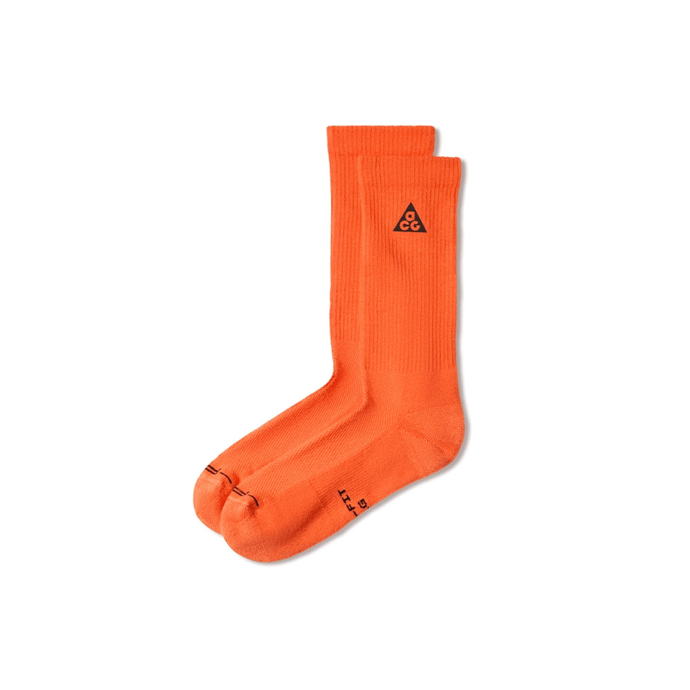 Pair of Nike ACG Everyday Elevated crew socks in Safety Orange with black ACG logos.