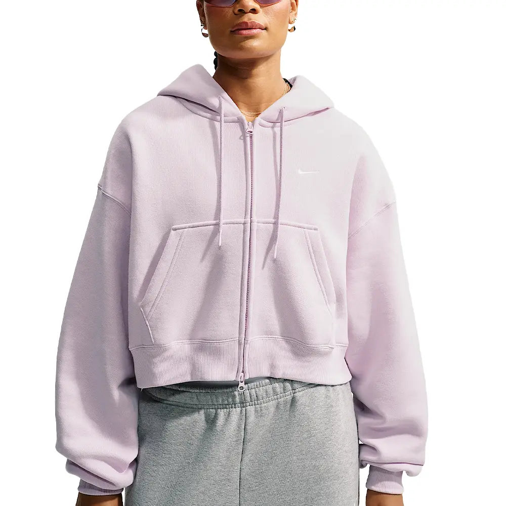 W Studio Fleece Medium Weight Oversized Full-Zip Cropped Hoodie 'Bleached Lilac Sail'