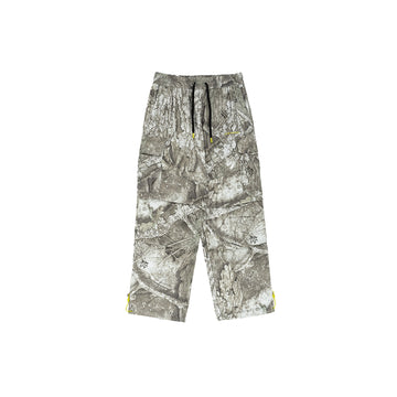 Front view of Jordan Brooklyn Realtree cargo pants in White Bright Citron with camouflage print and cargo pockets.