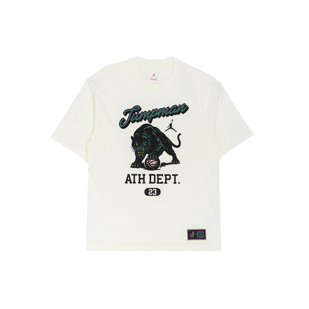 Front view of Jordan Brooklyn '85 Jumpman T-shirt in Sail with a black panther graphic and Jumpman lettering
