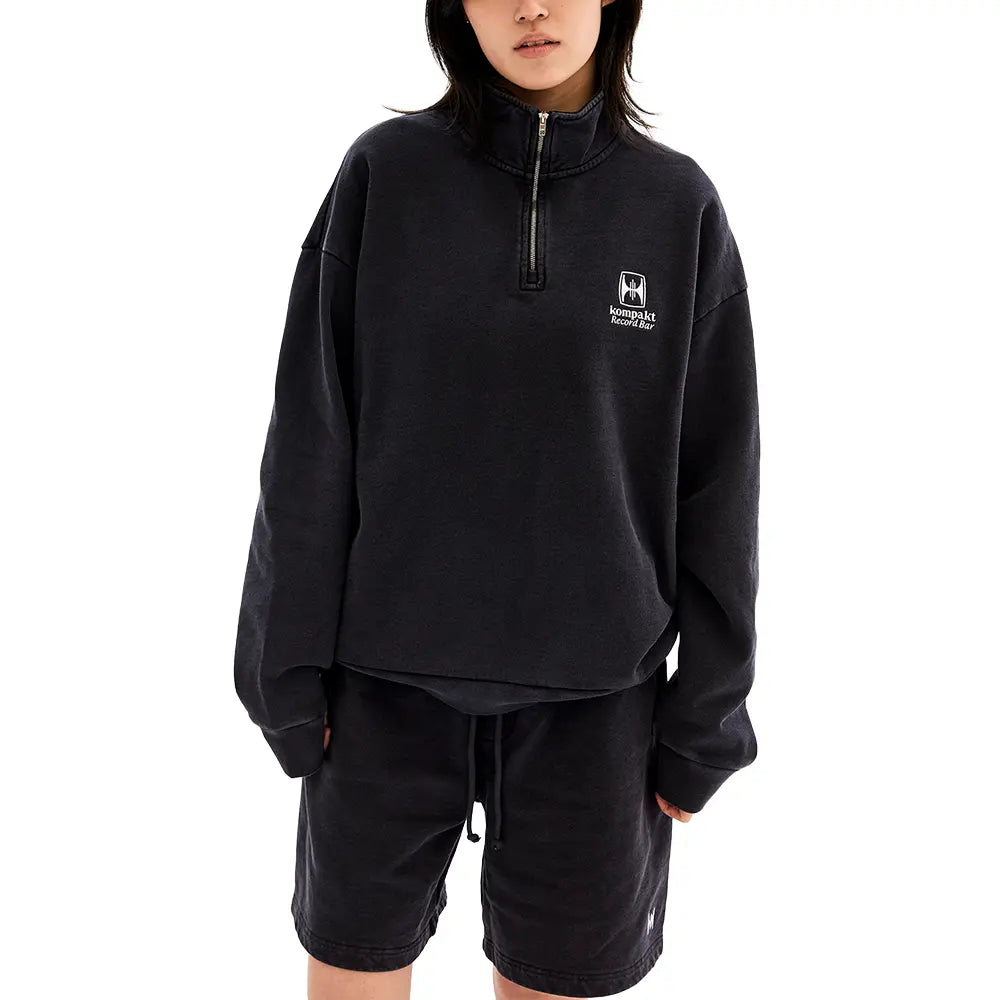Kompakt Record Bar KRB Washed Embroidery Half Zip-Up 'Charcoal