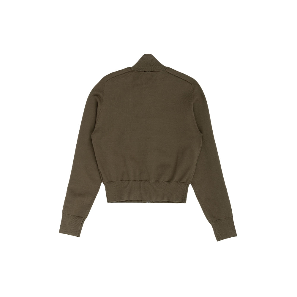 Back view of adidas women's Knitted Firebird track top in Branch with ribbed collar, cuffs and hem.