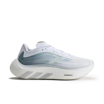 A white and light blue running shoe shown from the side against a plain white background.