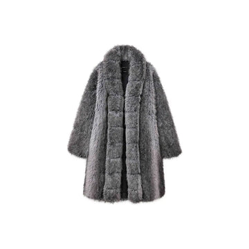 Faux Fur Shawl Collar Coat 'Brown'