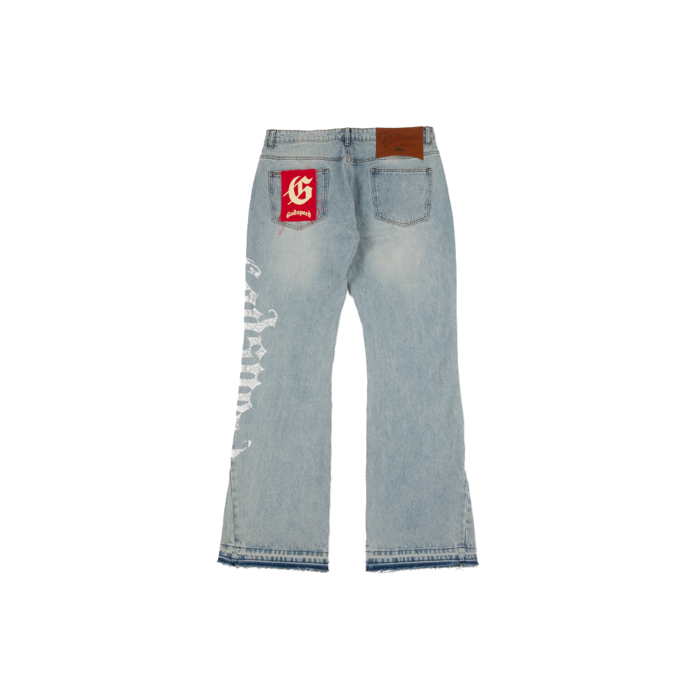 OG Logo Flared Denim Printed 'Blue Wash'
