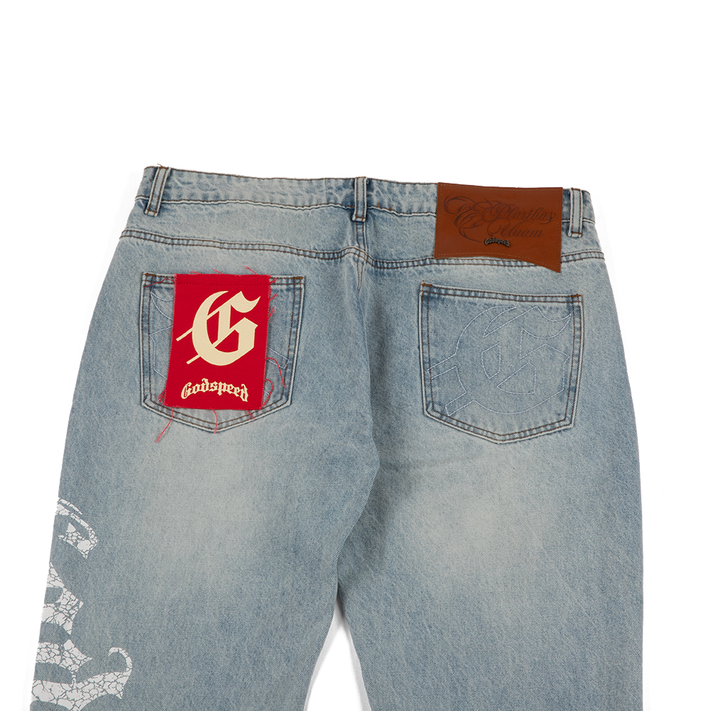 OG Logo Flared Denim Printed 'Blue Wash'