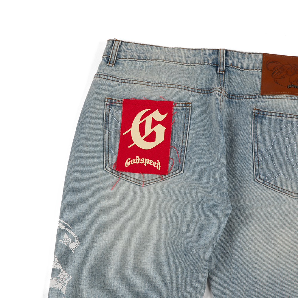OG Logo Flared Denim Printed 'Blue Wash'