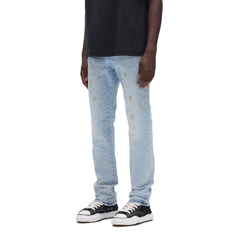 P005 Beaded Monogram Denim 'Light Indigo'