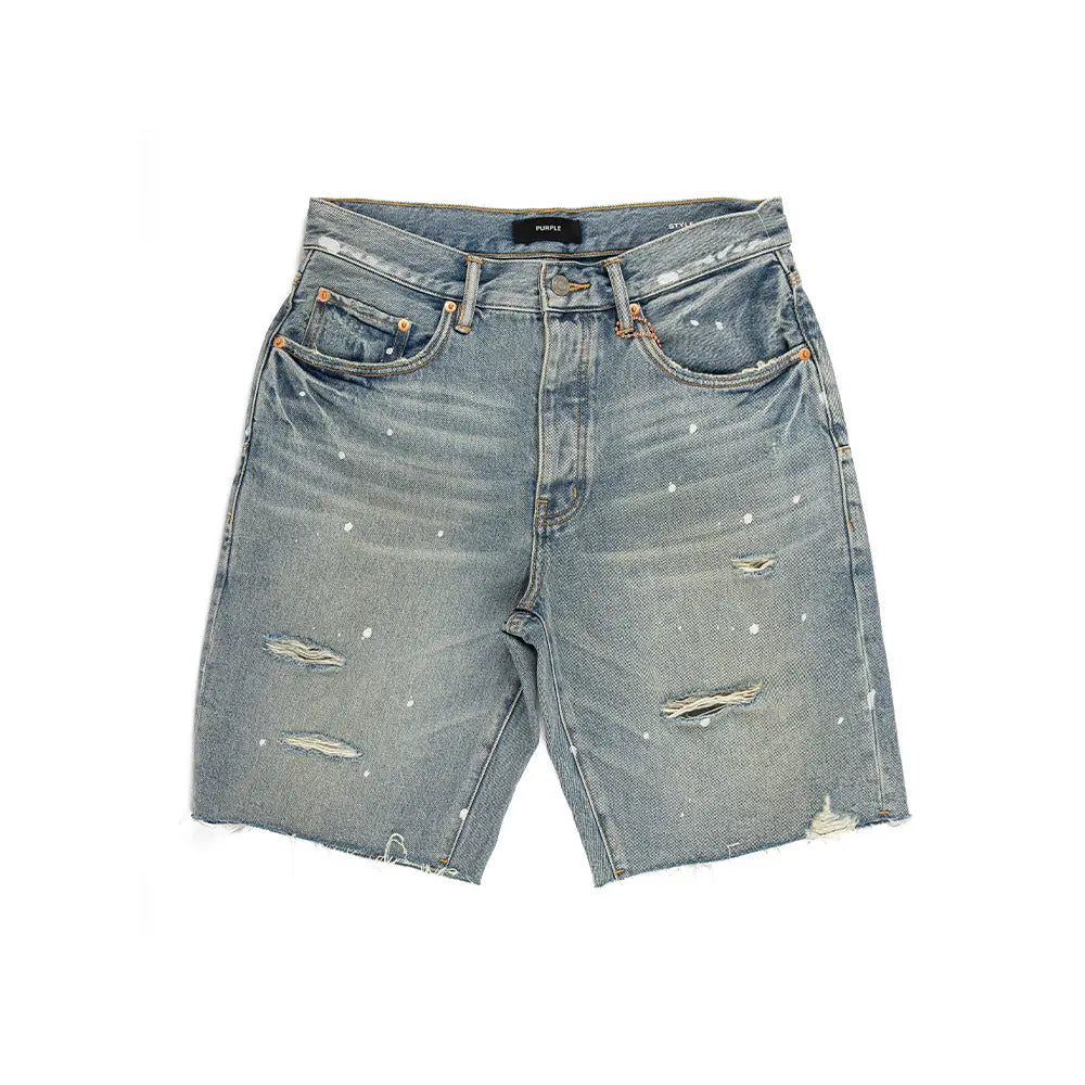 P059 Painterly Rip Short 'Light Indigo'