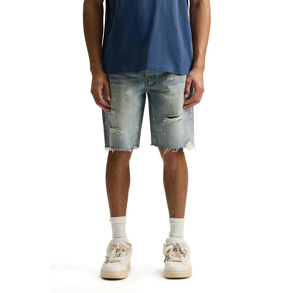 P059 Painterly Rip Short 'Light Indigo'