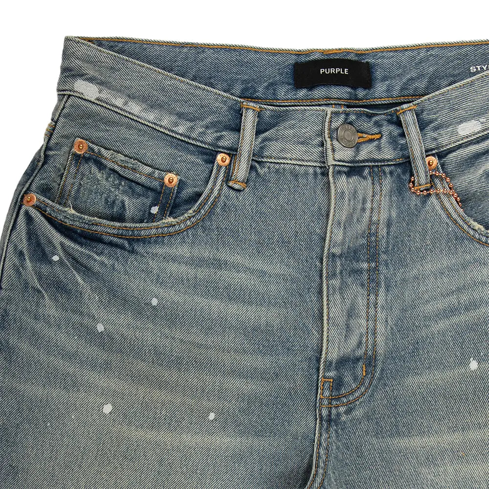 P059 Painterly Rip Short 'Light Indigo'