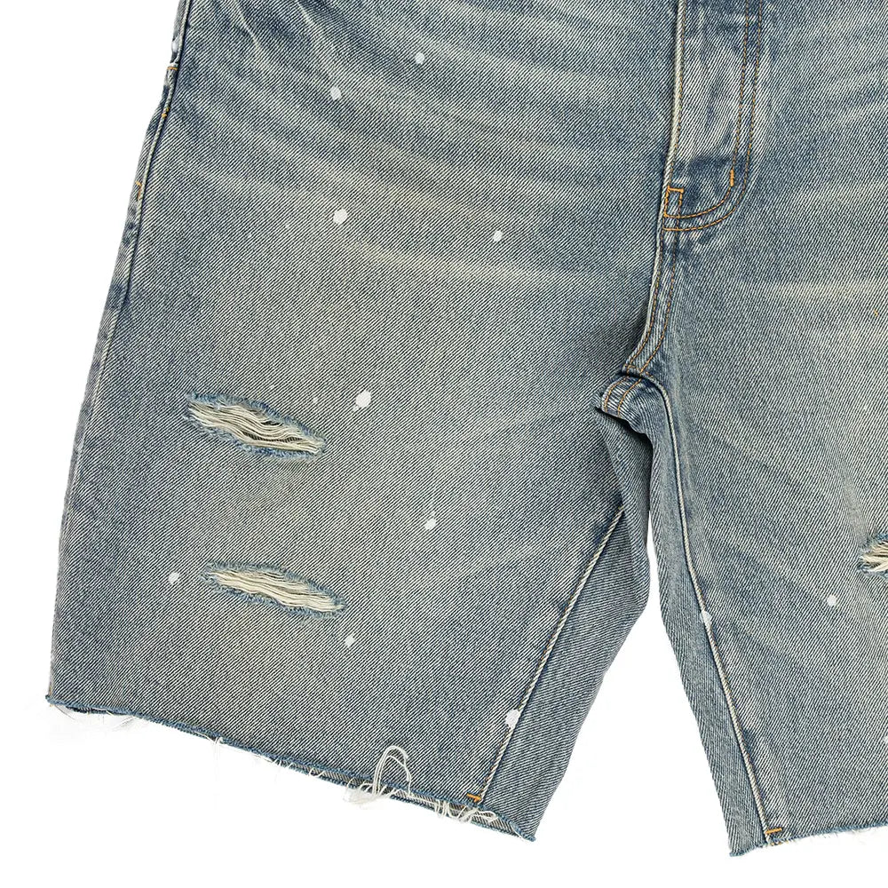P059 Painterly Rip Short 'Light Indigo'