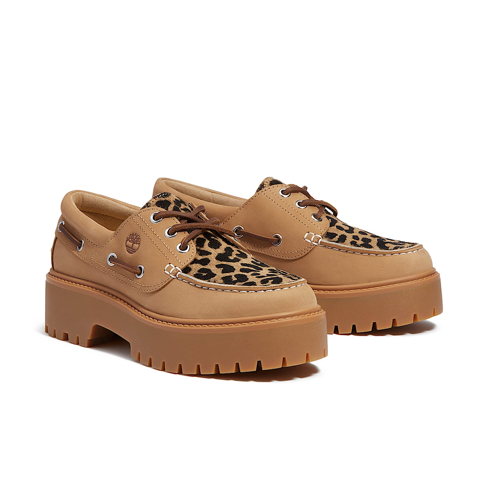 W Stone Street Platform Boat Shoe 'Leopard Print Beige Nubuck'