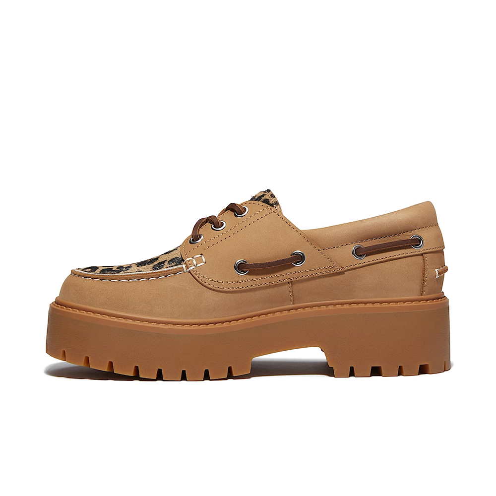 W Stone Street Platform Boat Shoe 'Leopard Print Beige Nubuck'