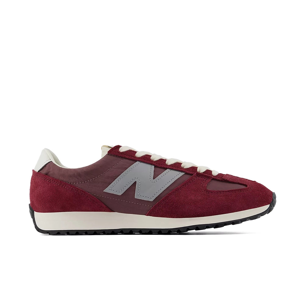 New Balance 471 v1 Mulled Wine Fast Track sneaker, side view with burgundy overlays, gray N logo and cream midsole.