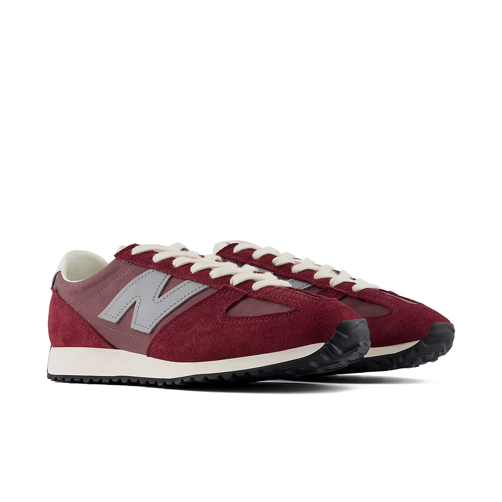 Pair of New Balance 471 v1 Mulled Wine Fast Track sneakers, angled front view with cream laces and black outsoles.