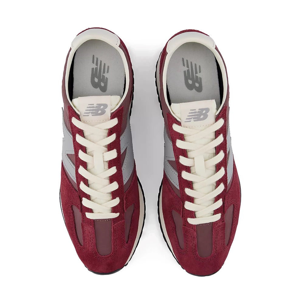 Top view of New Balance 471 v1 Mulled Wine Fast Track sneakers showing cream laces and NB tongue logos.